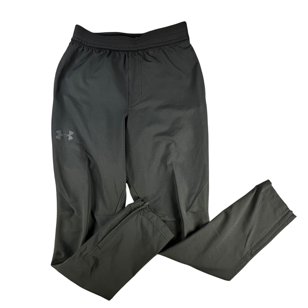 Under Armour HeatGear Fitted Jogger Pants Zipper Ankle Black M Mens Polyester